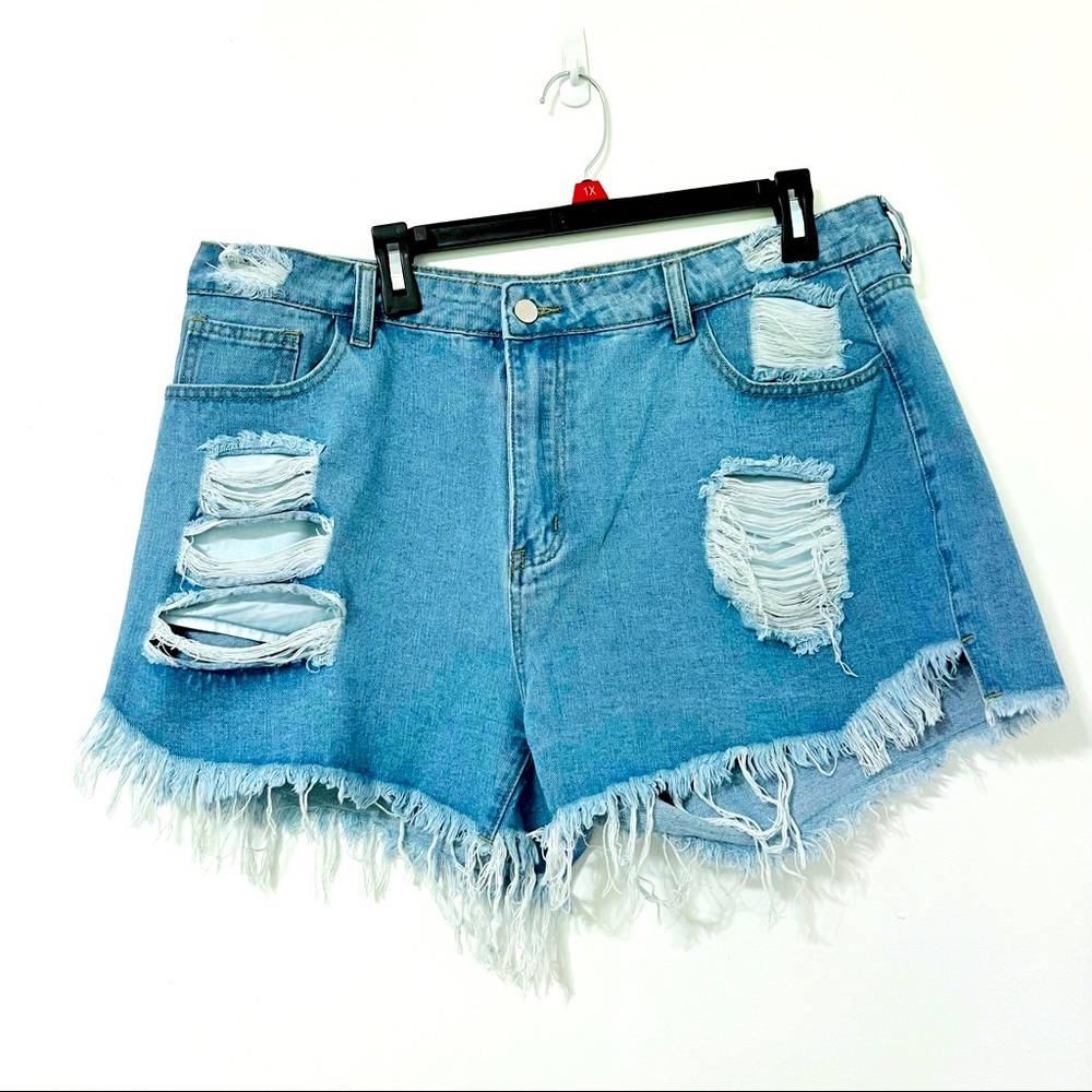 SHEIN Plus Size Distressed Cutoff Denim Shorts